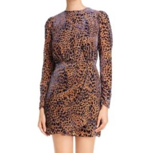 The Kooples Animal Print Velvet Long Sleeve Mini Dress
